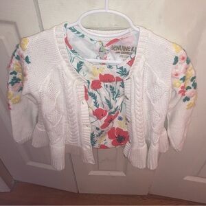 Genuine Kids White Knit Cardigan with Floral top